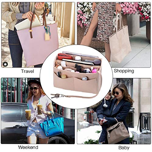 ZTUJO Purse Organizer Insert, Felt Bag Organizer with Metal Zipper, Handbag & Tote Shaper, For Speedy Neverfull Tote, 7 Sizes (X-Large, Coffee and Beige)
