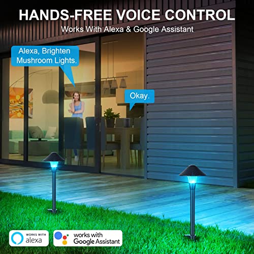 XMCOSY+ Low Voltage Smart Pathway Lights with APP Control, Adjustable Warm White & RGB, Compatible with Alexa, 12V 6W Outdoor Mushroom Lights for Garden Path Lawn (6 Pack)