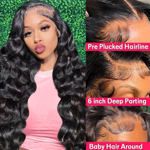 ALSZIQIHR 18 Inch Lace Front Wigs Human Hair Body Wave 13x6 HD Lace Frontal Wig Pre Plucked Bleached Knots With Baby Hair 180 Density Brazilian Human Hair Wigs for Black Women