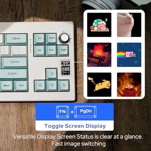 EPOMAKER Shadow-X Gasket Mechanical Keyboard with Screen, Hot Swappable 3 Modes (2.4ghz/Bluetooth/USB-C Wired) Wireless Gaming Keyboard, Poron Foam, Silicon Pad (White Blue, Wisteria Linear Switch)