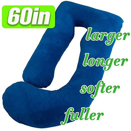 AMCATON 60 Inch Pregnancy Pillows for Sleeping, Extra Large U Shaped Body Pillow, Pregnancy Pillow, Maternity Pillow for Pregnant Women with Velour Cover (Blue)