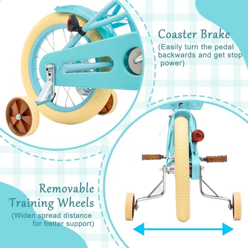 XJD Girls Bike for 2-4 Years Old Toddlers and Kids, 12 14 16 20 Inch Kids Bike with Basket and Bell Training Wheels, Adjustable Seat Handlebar Height (12 Inch with Training Wheels, Blue)