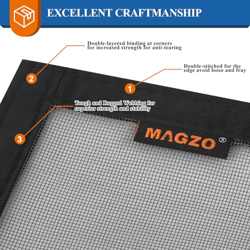 MAGZO Magnetic Screen Door, Fits Door Size 72'' x 80'', Center Opening, Upgraded Polyester with Strengthened Magnets, Auto-Close, Temporary Mesh for Sliding Glass Patio/French/Double/Large Doors, Grey