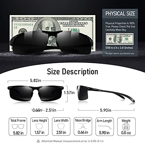 BIRCEN Mens Polarized Sunglasses UV-Protection: Carbon Fiber Sport Black Shades for Men Driving Fishing Golfing