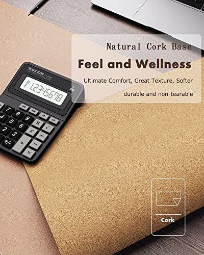 YSAGi Double-Sided Desk Pad, 35.4"x17"Leather Desk Mat, Eco Cork Desk Pad Protector,Large Mouse Pad,Waterproof Desk Blotter for Office/Home(Khaki)
