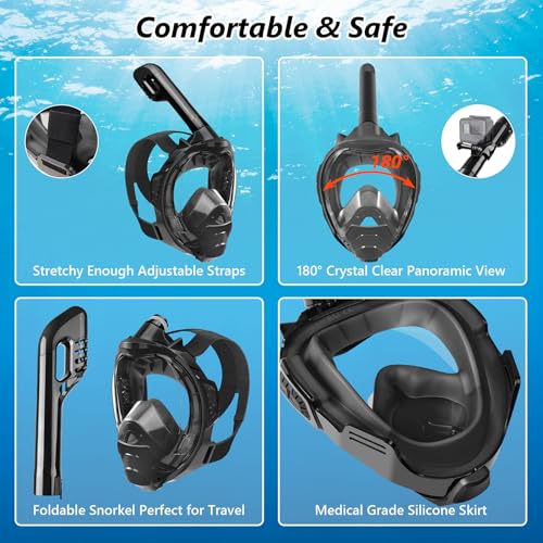 Snorkel Mask, Full Face Snorkel Mask,Snorkeling Gear for Adults Kids,Diving Mask, Mask and Snorkel,180 Degree Panoramic View Anti-Leak Anti-Fog