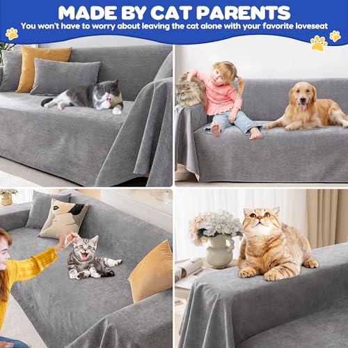 Cat Scratch Furniture Protector - Anti-Slip, Waterproof Sofa Cover to Keep Cats Off, Pet-Friendly Couch Protectors for 3 Cushion Couch, Beige Anti-Scratch Couch Cover for Pets and Kids 118"X71"