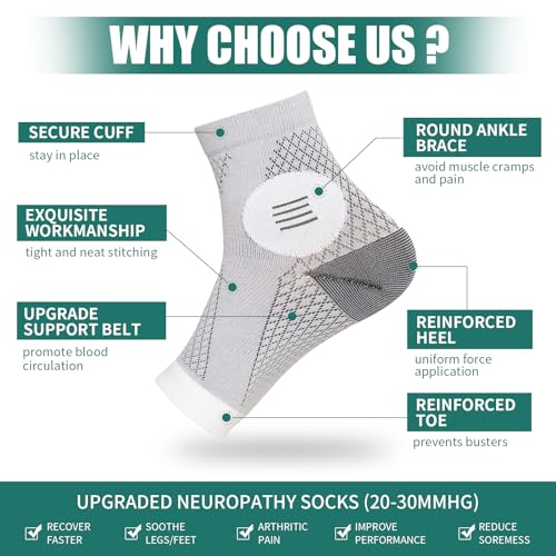 YIFVTFCK 2Pairs Neuropathy Socks for Women Men Neuritisc Socks for Neuropathy Women Peripheral Neuropathy Socks Ankle Brace Plantar Fasciitis Swelling Black S