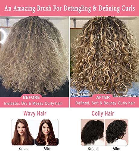 KTKUDY Curl Defining and Shaping Brush - 9 Rows for Separating and Finishing Thick, Wavy, Curly or Coily Hair (Pink)