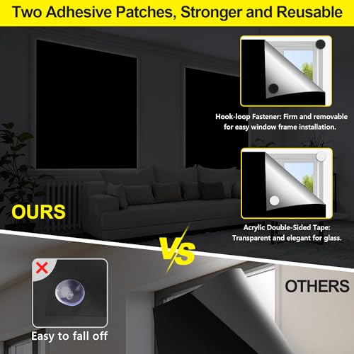 FADOTY 100% Blackout Window Cover 40" x 57" Travel Blackout Window Shades Portable Blackout Shades for Nursery Bedroom Dorm Room, No Drill Window Privacy Film, Light & UV Block for House
