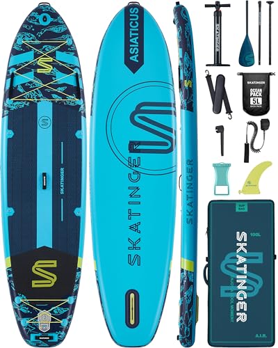 Skatinger 11'6×35" Super Wide Inflatable Stand Up Paddle Board, Ultra Stable Wide SUP for 2+1 People/Family/Big Size w/Shoulder Strap, 100L Backpack, All-Round Sup Board, US Fin