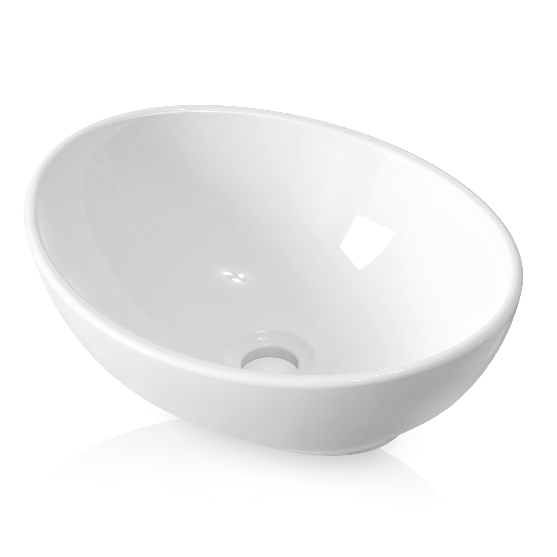 KES Bathroom Vessel Sink, Bowl Sink White Vessel Sink Oval Bathroom Sink 16" x 13" Countertop Modern Egg Shape Above Counter Bathroom Vanity Sink Bowl, BVS124