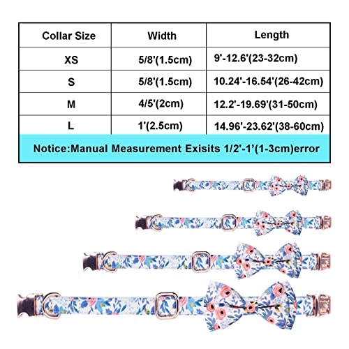 Girl Dog Collar and Leash Sets with Bow Tie, Dog Collar with Detachable Flower with Dog Tag Strong Gold Buckle for Small Medium Large Dogs