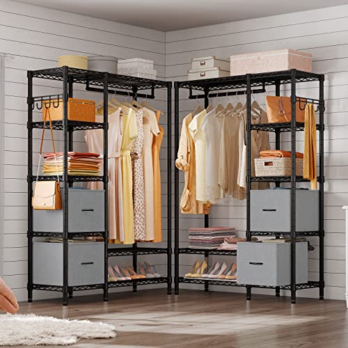 VIPEK V7 Heavy Duty Clothes Rack with Shelves Garment Rack with Drawers, Portable Clothing Storage Rack for Hanging Clothes Freestanding Closet System Adjustable Metal Wardrobe, Max Load 730lbs, Black