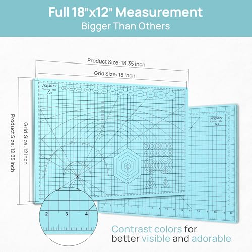 Full 18''x12'' Grid Size Self Healing Cutting Mat, A3 Rotary Cutting Sewing Mat, 5-Ply Double Sided Cutting Board for Craft Sewing Quilting Hobby Fabric Precision Scrapbooking Project, Anthracite Gray