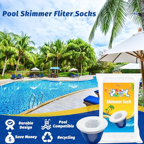WXFANA Pool Skimmer Socks, 40 Pack Pool Skimmer Fliter Socks Swimming Pool Skimmer Basket Sock Pool Filter Socks Pool Cleaning Filter Socks Cleans Debris and Leaves for In-Ground or Above Ground Pools