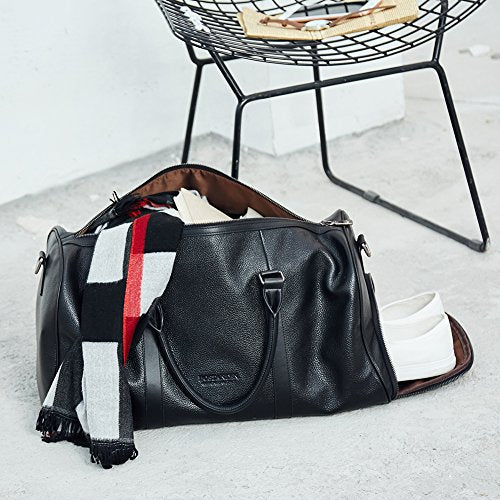 BOSTANTEN Genuine Leather Travel Weekender Overnight Duffel Bag Gym Sports Luggage Tote Duffle Bags for Men