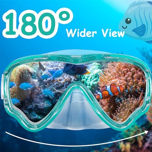 Vvinca Swim-Goggles with Nose Cover, 2 Packs Elastic Fabric Strap Snorkel Diving Mask Anti Fog UV No Pull Hair for Kids 3-14, 06-Black-Green/Black-Blue