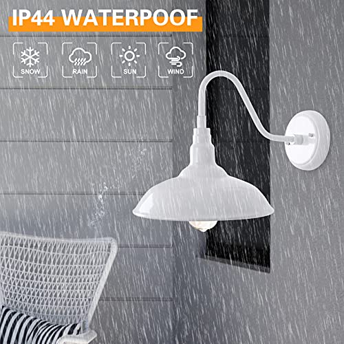 GOALPLUS Outdoor Gooseneck Barn Light Fixture with Wall Mount, 10'' Diameter White Exterior Waterproof Wall Lantern for Porch, Farmhouse Wall Sconce, 2 Pack, LM2201-WH-2P