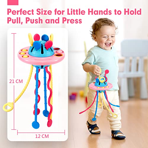 Montessori Toys - Silicone Pull String Baby Sensory Toys for Toddlers - Toddler Travel Toys for Girl 18M+