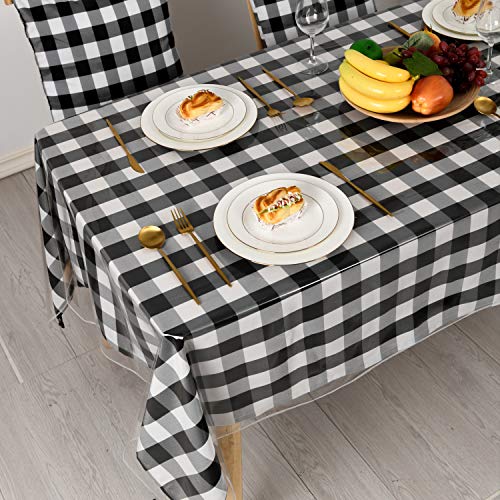 Hiasan White Plastic Tablecloth Rectangle - 100% Waterproof Spillproof Stain Resistant Wipe Clean PVC Clear Vinyl Table Cloth Protector for Outdoor Picnic, Kitchen Dining, 54 x 80 Inch