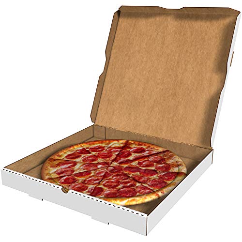 Here to There Packaging White Cardboard Pizza Boxes, Takeout Containers - 10 x 10 Pizza Box Size, Corrugated, Kraft – 50 Pack