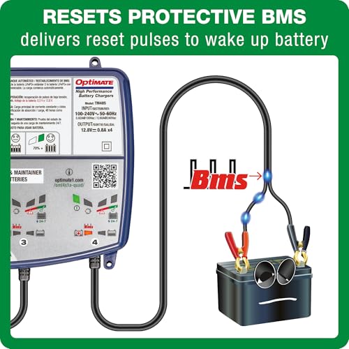 Optimate Lithium 4s 0.8A Quad Bank, TM485, 8-Step 4x12.8V 0.8A Lithium Expert Battery Saving Charger & Maintainer