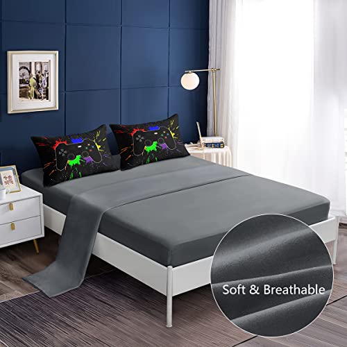 lris Bedding Boys Gamer Comforter Sets Twin Size for Kids Bedding,5 Piece Bed in a Bag Gaming Bedding Set,Boys Game Console Pattern Bed Set with Flat Sheet,Fitted Sheet,Cushion Cover,Pillowcases