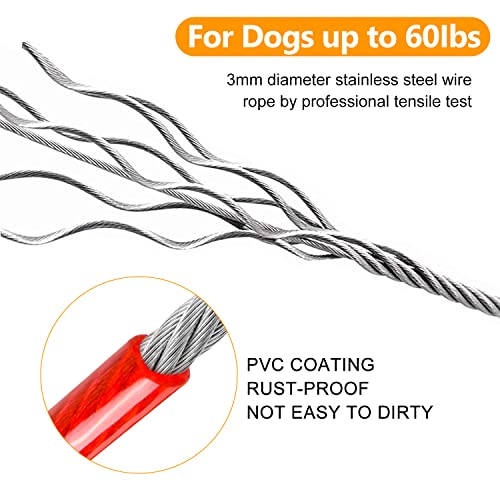 Tresbro 100FT Reflective Dog Tie Out Cable for Dogs Up to 250 Pounds, Steel Wire Dog Leash Cable with Stainless Rotatable Buckle, Heavy Duty and Enduring, Dog Chains Outside for Outdoor,Yard,Camping