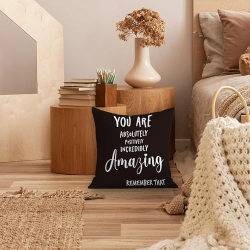 NATSUNO You are Awesome Gifts,Black Pillow Cases 18X18,Inspirational Pillows,You are Amazing Gifts for Women,Inspirational Gifts for Women,Encouragement Gifts for Women(Black)