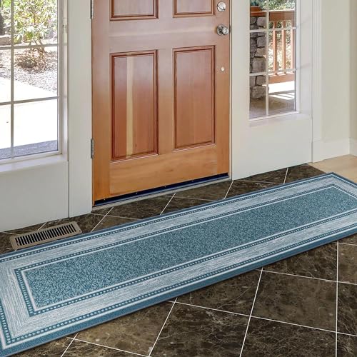 Machine Washable Border Design Non-Slip Rubberback 2x5 Modern Runner Rug for Hallway, Kitchen, Living Room, Bedroom, Entryway, 20" x 59", Red/Beige