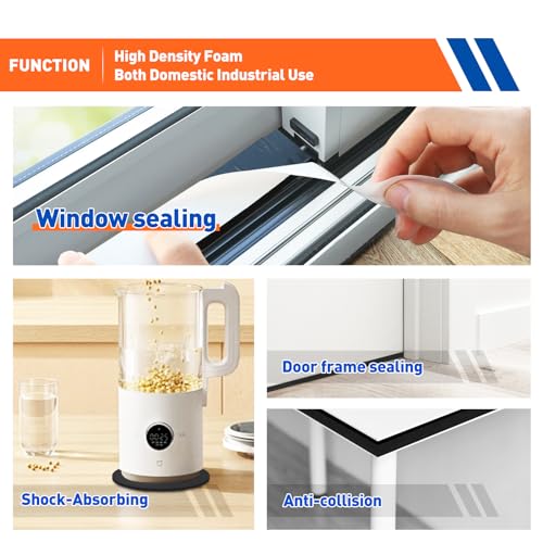 MAGZO Weather Stripping Door Seal, 1/4 Inch Wide X 1/4 Inch Thick Adhesive Foam Tape Soundproof Weatherstripping for Windows, 3 Rolls Total 29.4FT Black