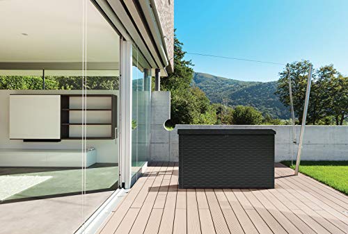 Keter Java XXL 230 Gallon Resin Rattan Look Large Outdoor Storage Deck Box for Patio Furniture Cushions, Pool Toys, and Garden Tools, Dark Grey