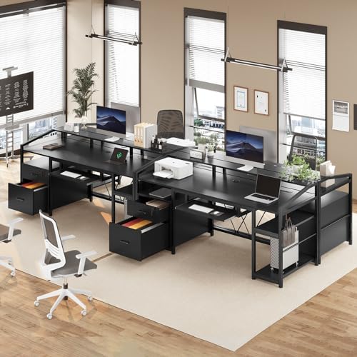 SEDETA 63" Computer Desk, Office Desk with Lockable Drawers for Legal/Letter File, Gaming Desk with LED Lights & Power Outlet, Home Office Desks with Storage, Black