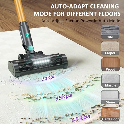 Cordless Vacuum Cleaner, Vacuum Cleaners for Home 560W 45Kpa Powerful Suction with LED Touch Display, Rechargeable Stick Vacuum, Self-Standing Vacuum, Handheld Vacuum for Carpet, Hard Floors, Pet Hair
