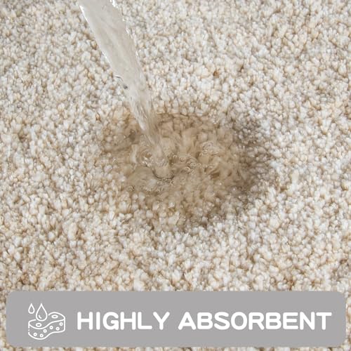 PURRUGS Non-Slip Bathroom Rug 20" x 30" - Super Absorbent & Quick Dry Shaggy Microfiber Bath Mat, Machine Washable Plush Throw Rug for Bathtub, Shower and Sink, Beige