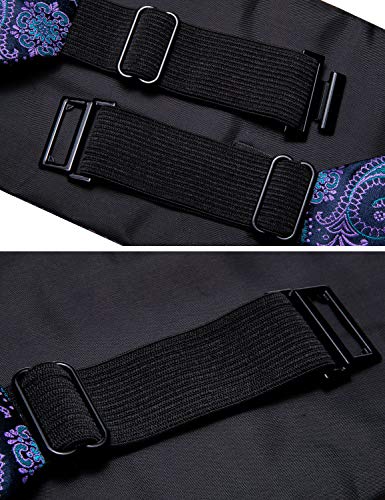 YOHOWA Men Cummerbund Bow Tie Set Paisley Gold Silk Pre-Tied Bowtie Pocket Square Cufflinks Formal Wedding Party Prom Tuxedo