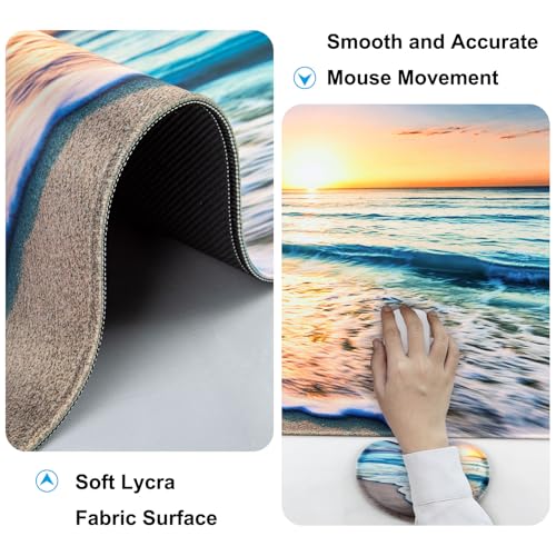 Keyboard Wrist Rest + Mouse Pad with Wrist Support + Desk Mat + Coaster 4 in 1 Set, XXL Large Gaming Mousepad Cute Ergonomic Mouse Pads for Desk Computer Laptop Office Decor-Vector Forest