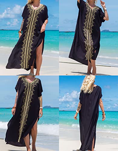 Alsol Lamesa Butterfly Bathing Suit Cover Up Kaftan Dresses for Women V Neck Ethnic Print Long Caftan Beach Dress