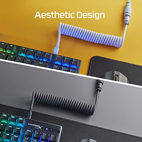 HyperX Coiled Cable - Durable Coiled Cable, Stylish Design, 5-Pin Aviator Connector, USB-C to USB-A - Grey