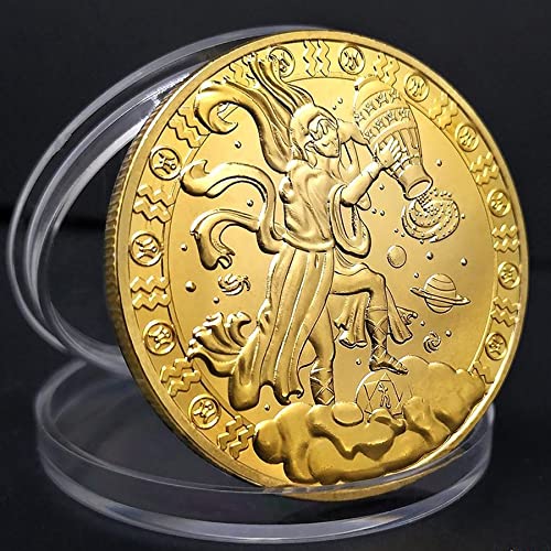 12 Constellation Challenge Coin Gold-Plated Lucky Coin, Birthday Present Gift for Him or Her (Aquarius)