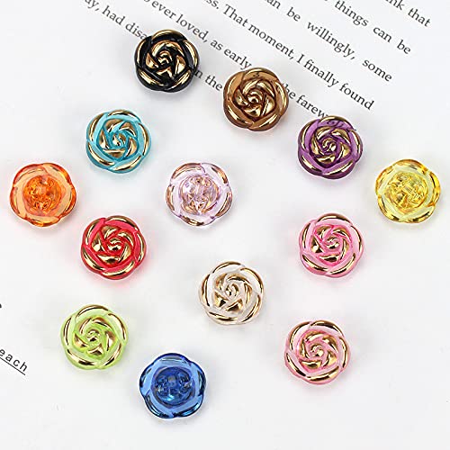 30 Pcs Acrylic Rose Flower Buttons Shirt Buttons Sewing Accessories DIY Crafts (Yellow-Green, 12.5mm)