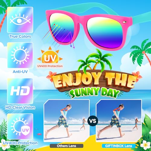 GIFTINBOX Kids Sunglasses Bulk,Kids Sunglasses Party Favor,16pack Neon Sunglasses For Kids Boys Girls Age 3-8,Party Favors For Kids 3-5 with UV400 Protection Pool Beach Birthday Party Favors