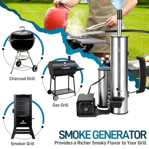 EUTRKei Smoke Tube for Pellet Smoker, Smoke Generator with Air Pump - Continuous Billowing Smoke, Hot or Cold Smoking, for Any Grill or Smoker, Automatic Grill Accessories to Provide Smoking