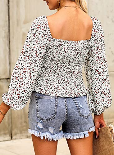 EVALESS Long Sleeve Tops for Women Off Shoulder Blouses Work Clothes for Women Business Casual Square Neck Floral Print Ladies Tops and Blouses Spring Fashion 2024 Concert Outftis Red Shirts, Large