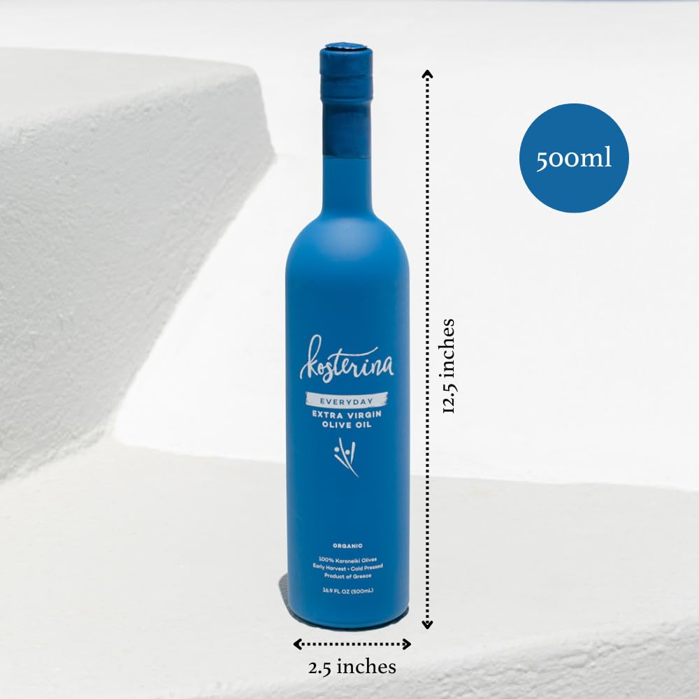 Kosterina - Everyday Organic Extra Virgin Olive Oil, High Heat Cooking Greek EVOO, Made from 100% Pure Early Harvest Koroneiki Olives, Natural Superfood, Polyphenol Rich, High Antioxidants (16.9 oz)