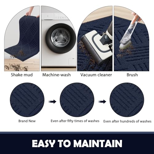 JEEDOVIA Door Mat Indoor Doormat,Front Back Door Mats Non Slip Entrance Rugs Rubber Backing,Inside Doormats for Entryway Low-Profile Absorbent Resist Dirt Floor Mats Washable Blue,20"x32"