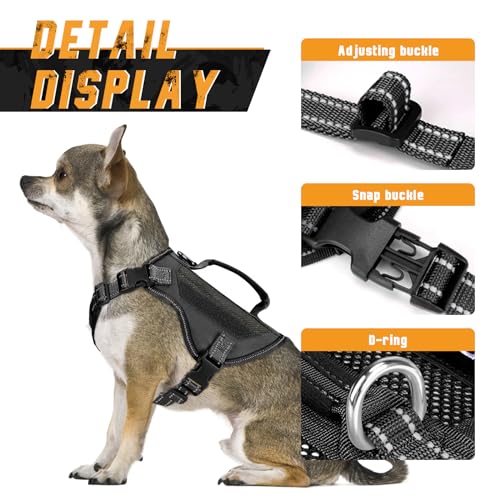 Tactical Dog Harness for XSmall Dogs, Breathable Mesh Dog Vest Tactical Puppy Harness with Handle, Reflective Military Dog Vests Harness for Outdoor Training Walking