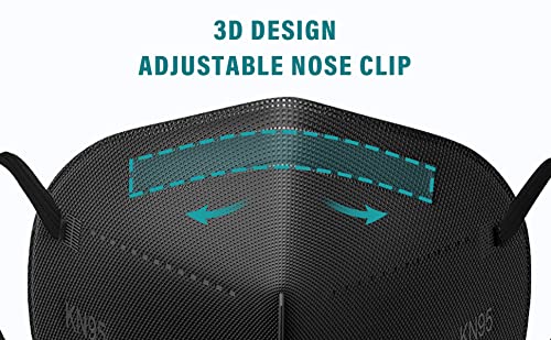 LEMENT 25pcs KN95 Face Mask Black 5 Layer Cup Dust Safety Masks Filter Efficiency≥95% Breathable Elastic Ear Loops Black Masks