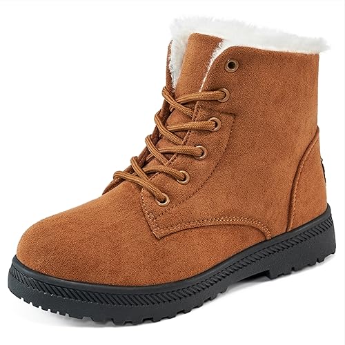 HARENCE Winter Snow Boots for Women Comfortable Outdoor Anti-Slip Ankle Boots Suede Warm Fur Lined Booties Lace Up Platform Boots